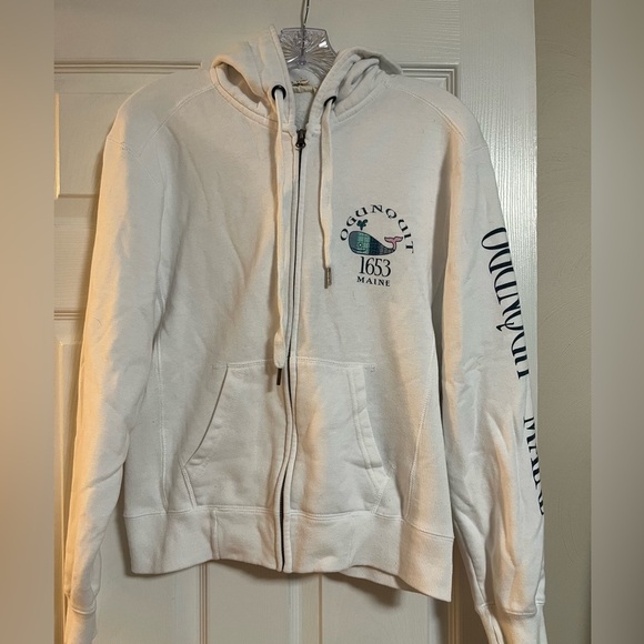 None Tops - White Zip-Up Hoodie with Graphic Print